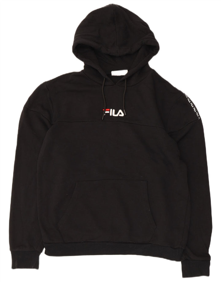 Fila Mens Graphic Hoodie Jumper Grande Algodão Preto