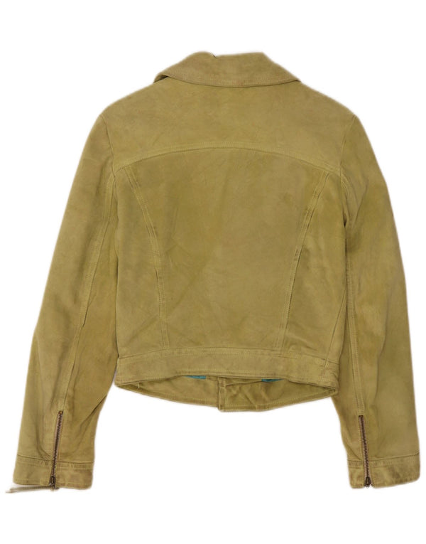 Jaqueta de motociclista de camurça vintage feminina IT 40 couro verde pequeno