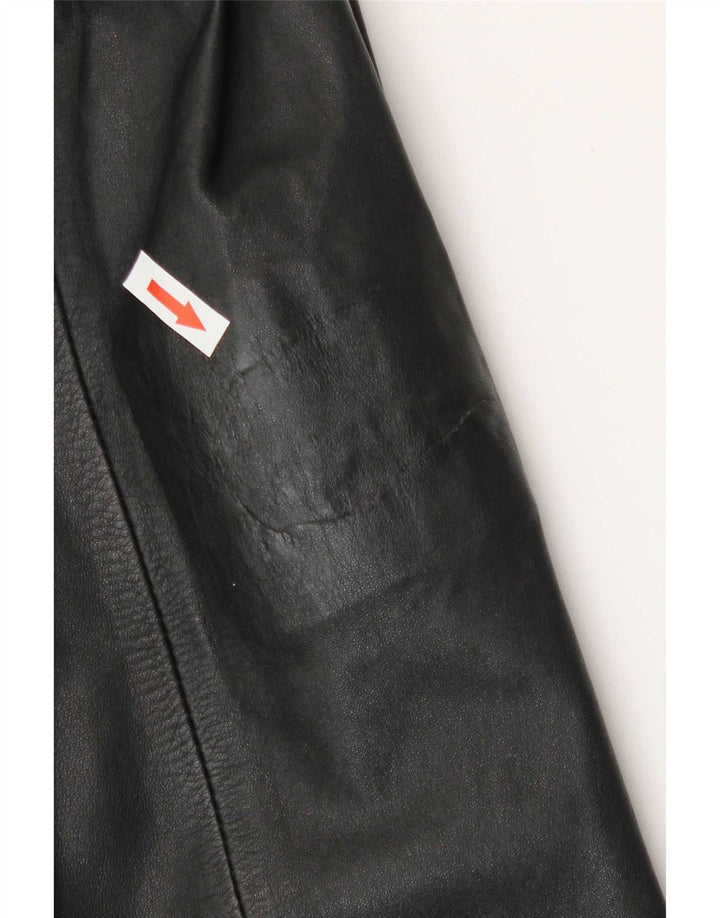 Casaco de couro militar feminino vintage UK 14 médio preto