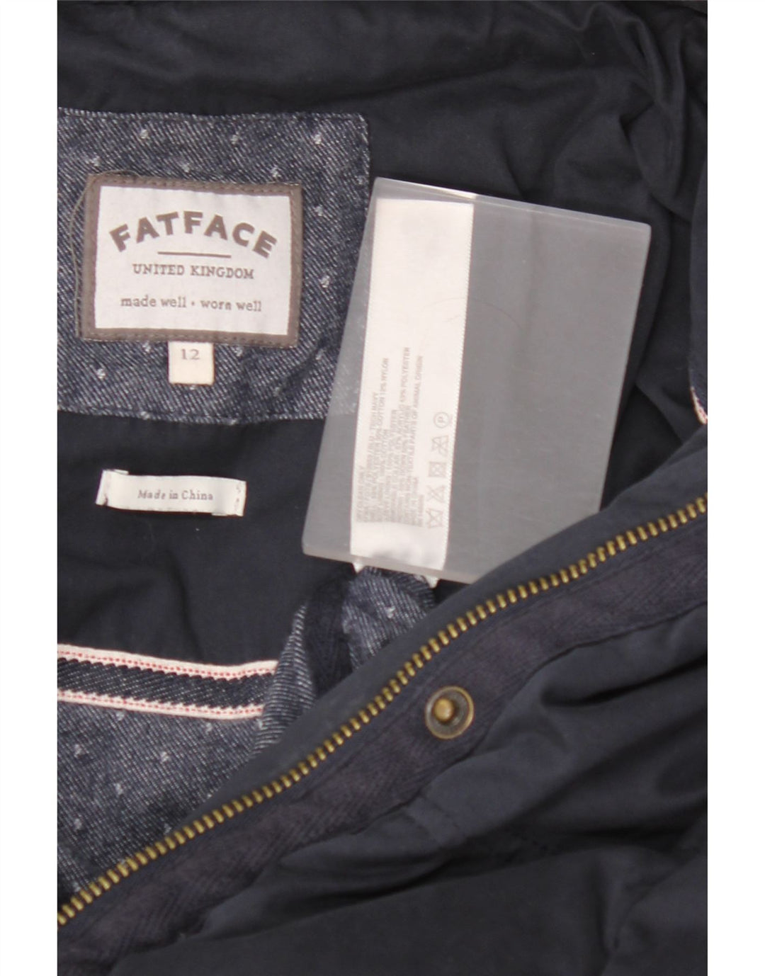 Jaqueta acolchoada feminina FAT FACE UK 12 poliéster azul marinho médio