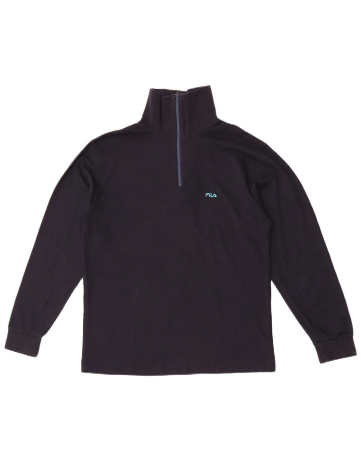 Fila Mens Zip Neck Top Manga Longa IT 46 Pequeno Algodão Azul Marinho