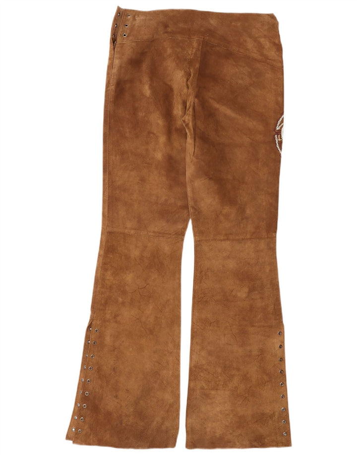 Calça feminina vintage bootcut camurça média W30 L33 couro marrom