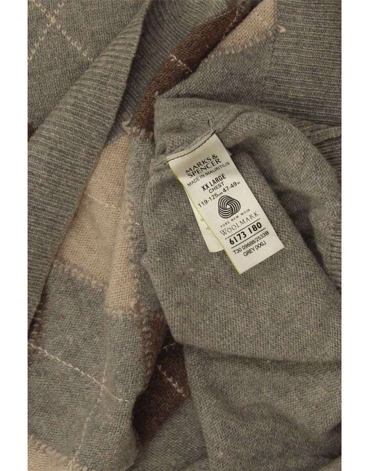 Suéter masculino Marks & Spencer com decote em V 2XL cinza Argyle/Diamante