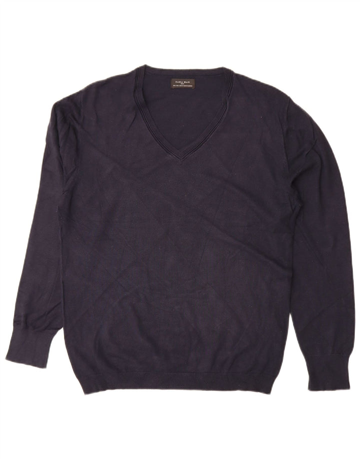 Suéter masculino Zara com decote em V grande viscose azul marinho