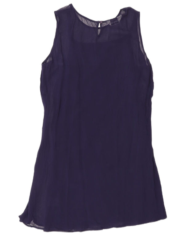 Vestido feminino Topshop sem mangas UK 12 viscose azul marinho médio