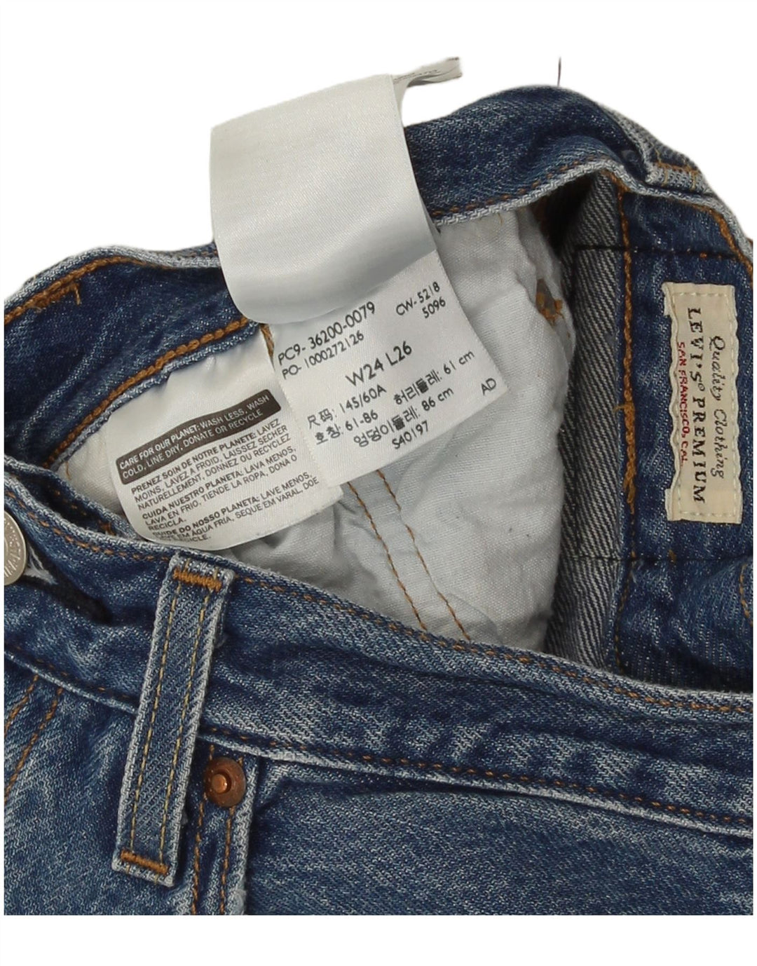 Calça jeans feminina Levi's 501 Straight W24 L26 azul algodão