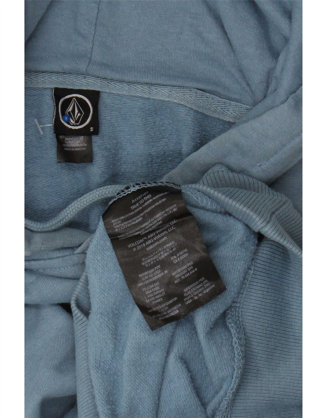 Volcom moletom com capuz masculino pequeno algodão azul