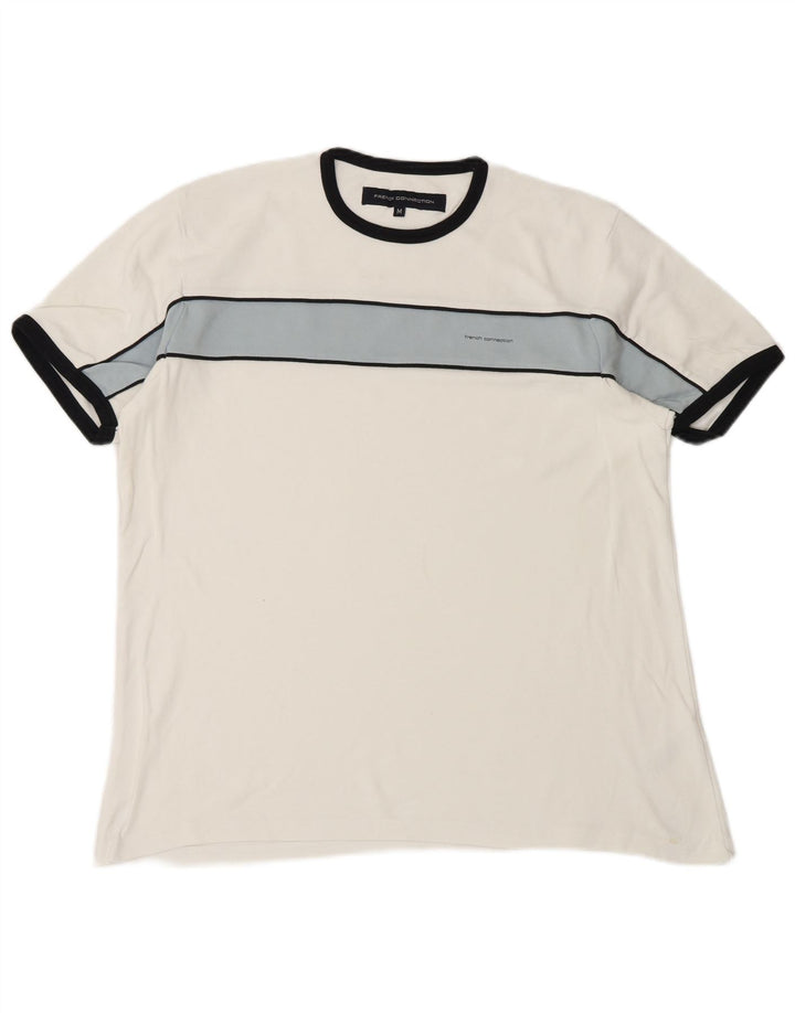Camiseta masculina French Connection Top médio branco algodão colorblock