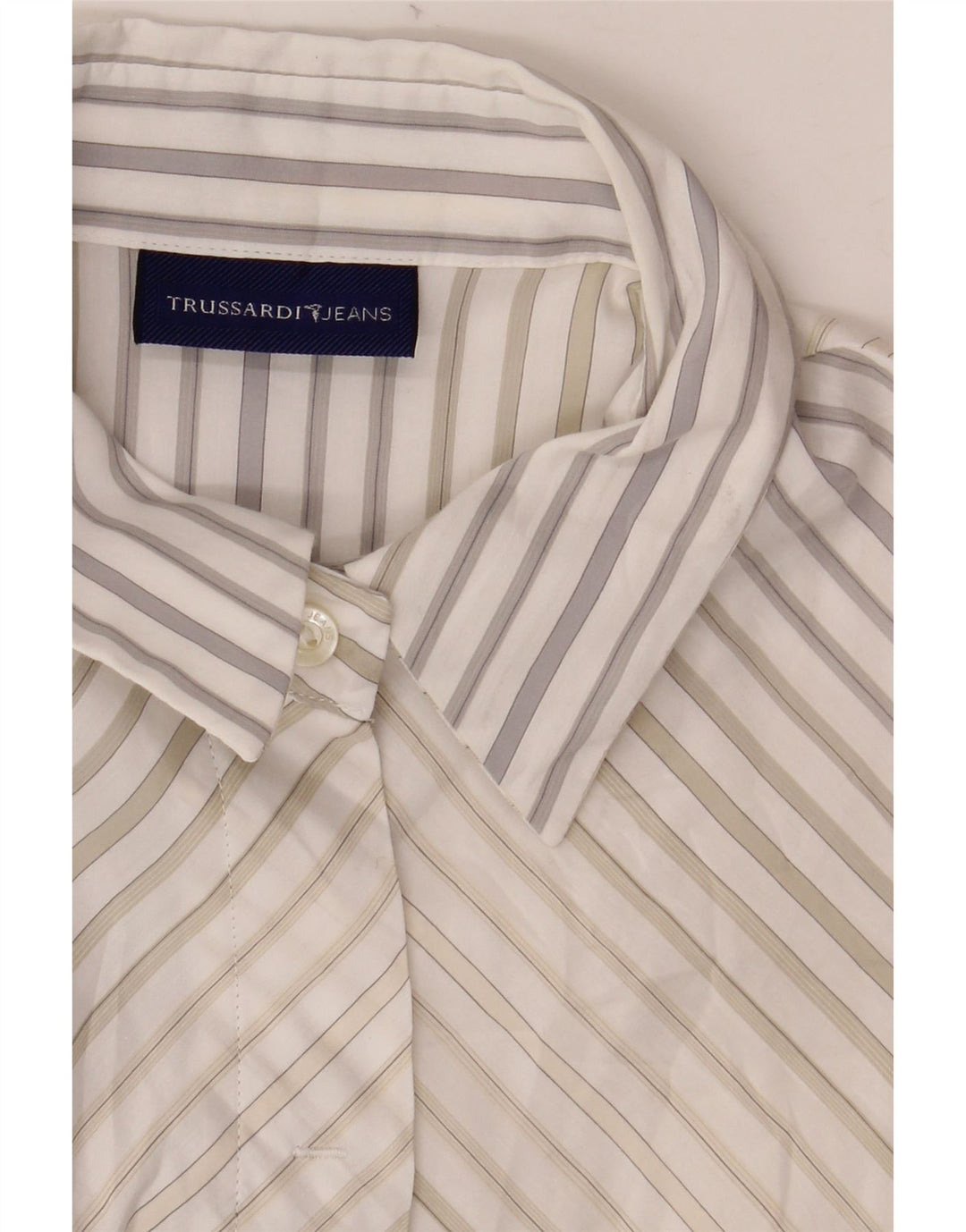 Blusa feminina de manga curta TRUSSARDI JEANS Reino Unido 22 3XL listrada branca