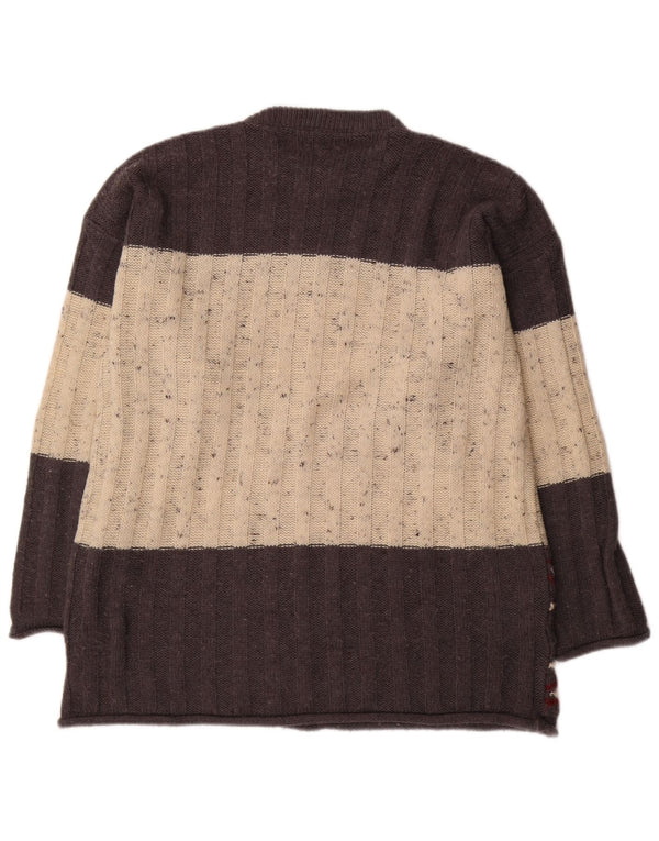 Suéter feminino vintage com gola redonda UK 18 XL cinza colorblock acrílico