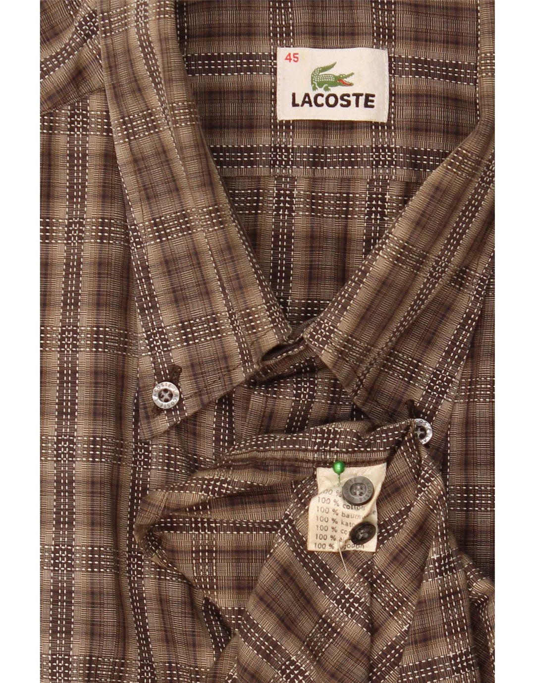 Camisa masculina Lacoste tamanho 45 XL marrom xadrez algodão