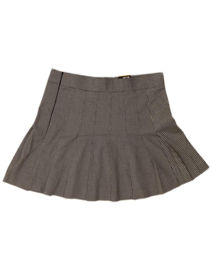 Saia plissada feminina Marks & Spencer UK 16 grande W34 preta Houndstooth