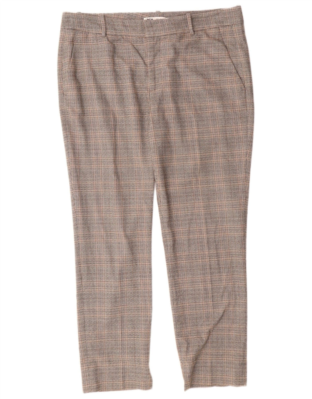 ZARA Calça Chino Feminina Slim Fit EU 42 Grande W32 L27 Cinza Xadrez