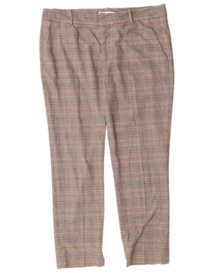 ZARA Calça Chino Feminina Slim Fit EU 42 Grande W32 L27 Cinza Xadrez