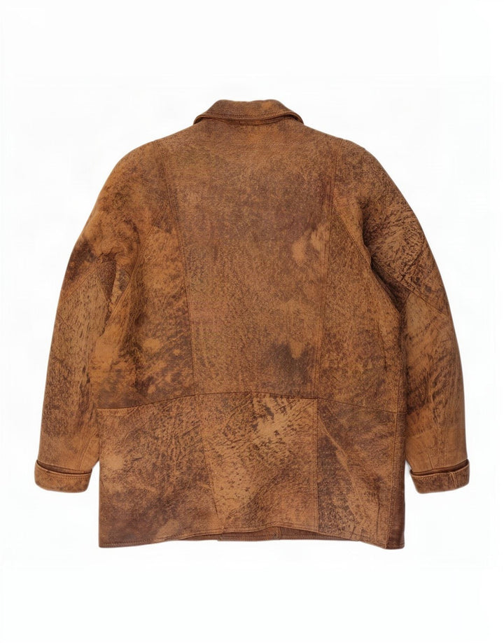 Jaqueta feminina vintage de couro com peito duplo grande UE 46 XL marrom
