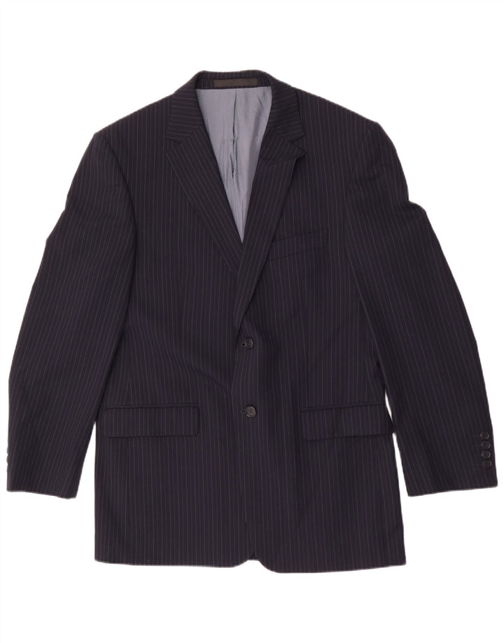 Jaqueta blazer feminina Marks & Spencer Reino Unido 40 risca de giz azul marinho médio