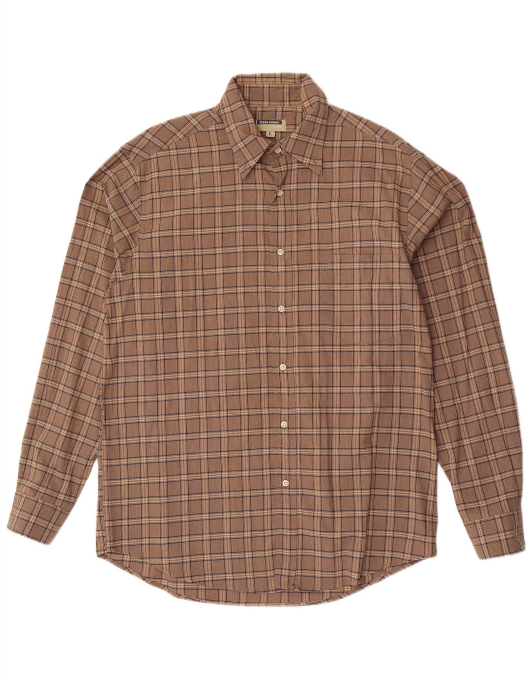 Camisa masculina Green Leaves grande algodão xadrez marrom