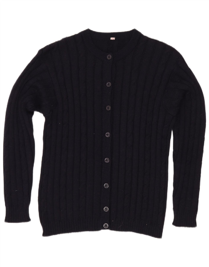 Suéter cardigã feminino vintage Reino Unido 12 azul marinho médio