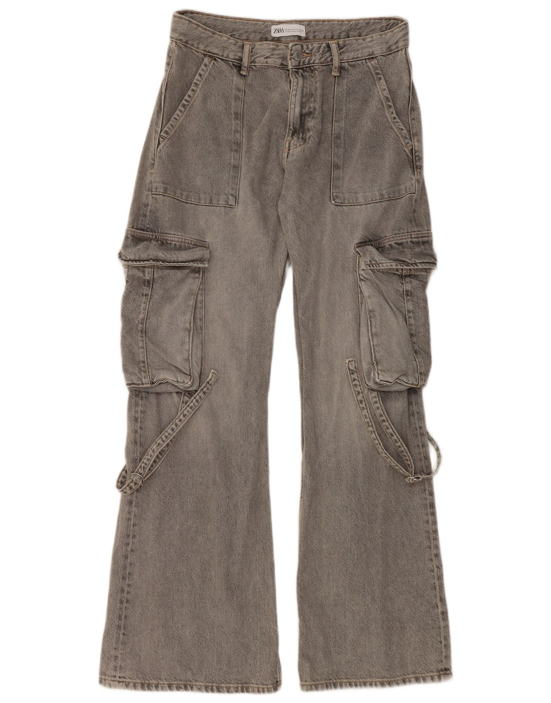Calça Jeans Cargo Flared Feminina Zara EU 38 Pequeno W30 L32 Cinza