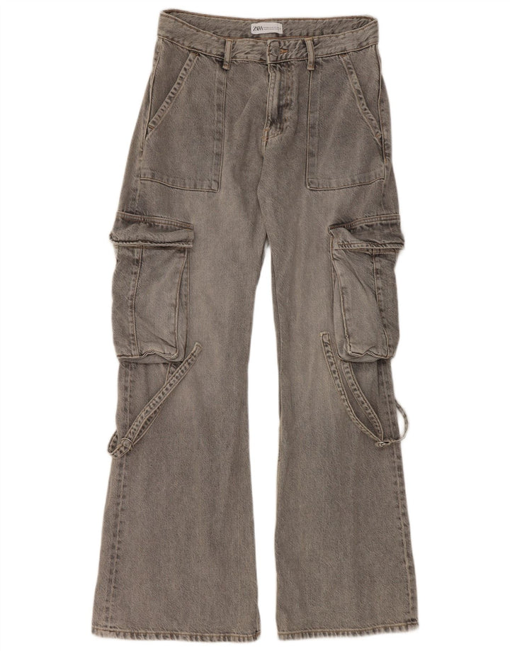Calça Jeans Cargo Flared Feminina Zara EU 38 Pequeno W30 L32 Cinza