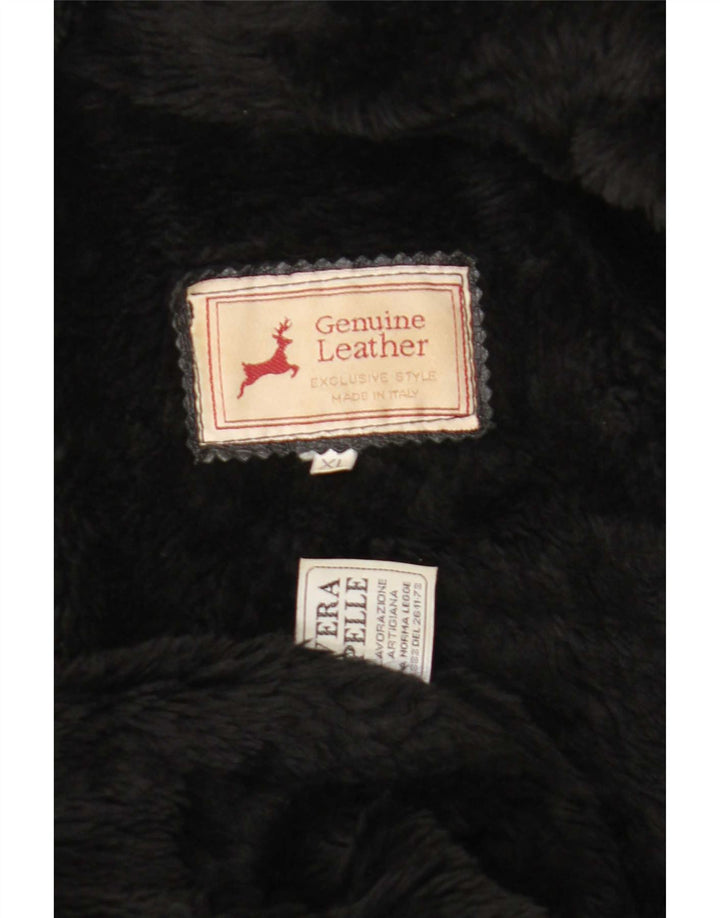 Jaqueta masculina vintage Shearling UK 42 XL couro preto
