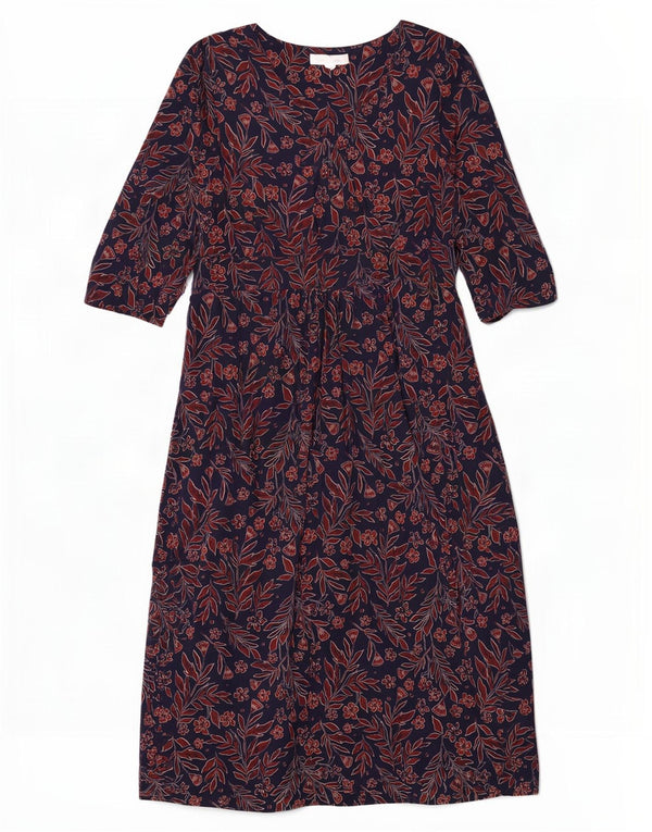 Vestido maxi feminino Seasalt Cornwall manga 3/4 Reino Unido 16 grande azul marinho floral