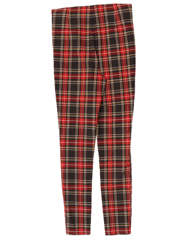 Zara Calça feminina skinny casual média W28 L28 vermelha xadrez viscose