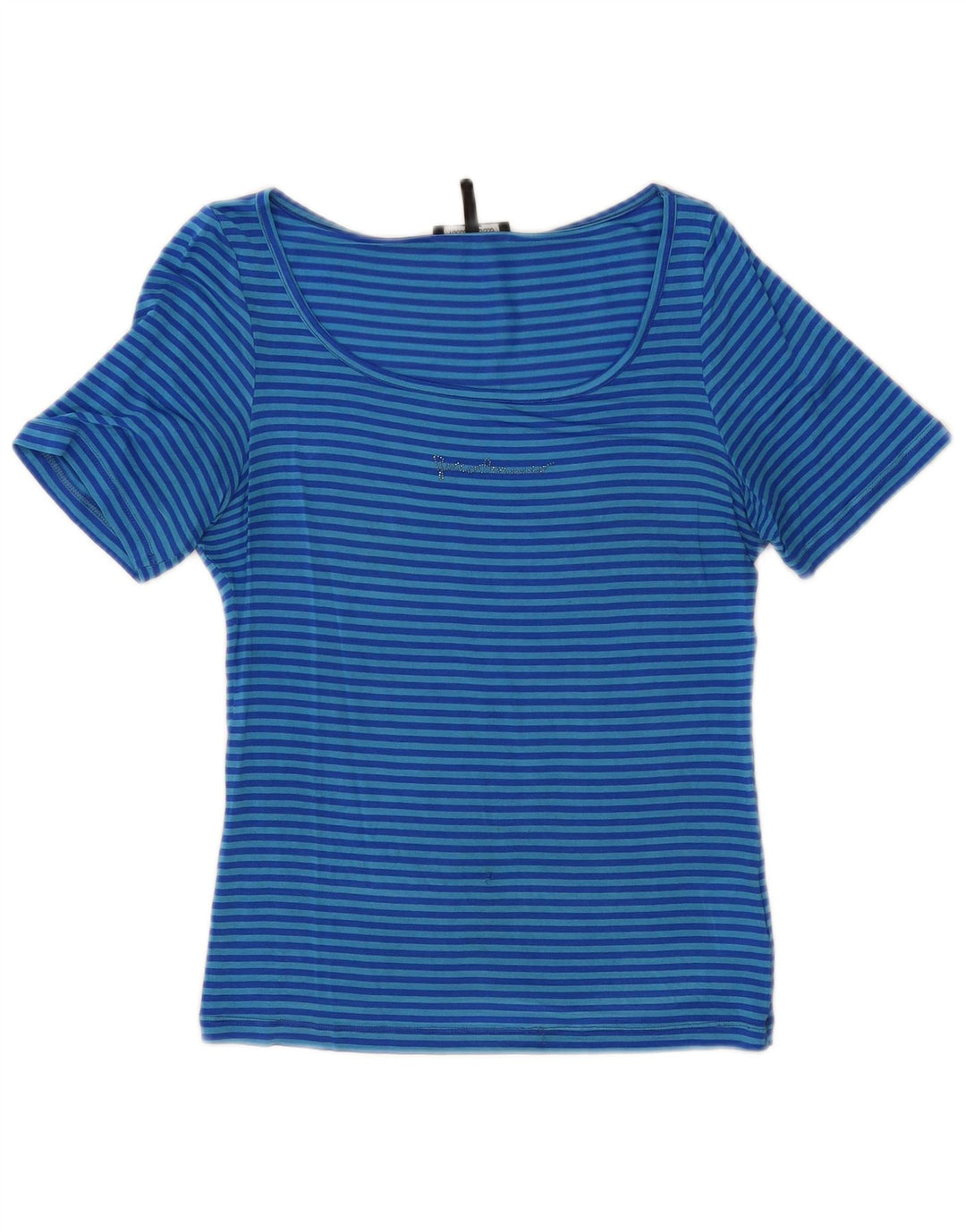 Camiseta feminina Roccobarocco US 8 acetato listrado azul médio