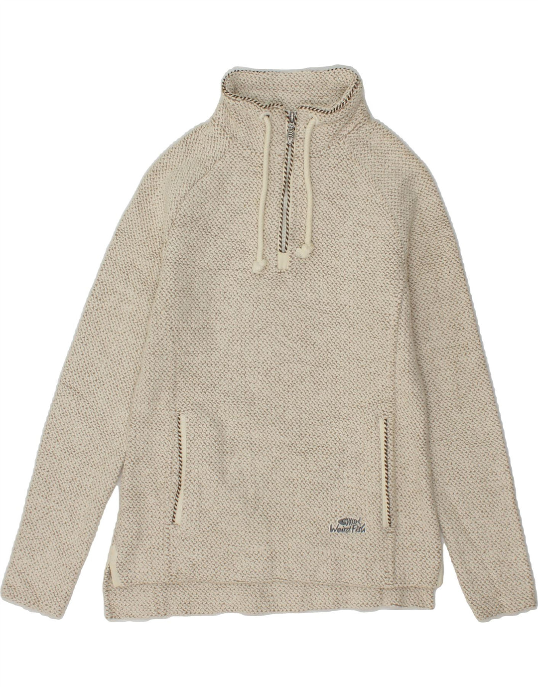 WEIRD FISH Womens Zip Neck Sweatshirt Jumper UK 8 Small  Beige Cotton Vintage Weird Fish and Second-Hand Weird Fish from Messina Hembry 