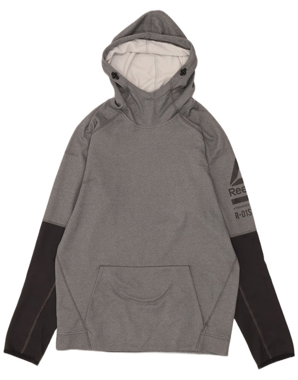 Reebok Mens Graphic Hoodie Jumper Médio Cinza Colorblock Poliéster Esportes