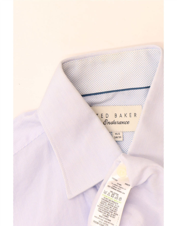 Camisa masculina Ted Baker tamanho 15 1/2 algodão listrado azul médio