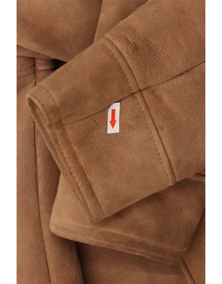 Casaco de shearling feminino vintage Reino Unido 16 grande pele de carneiro bege