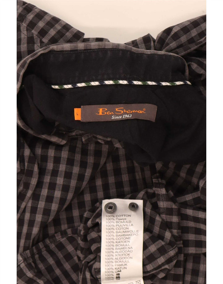 Camisa masculina Ben Sherman grande algodão guingão cinza