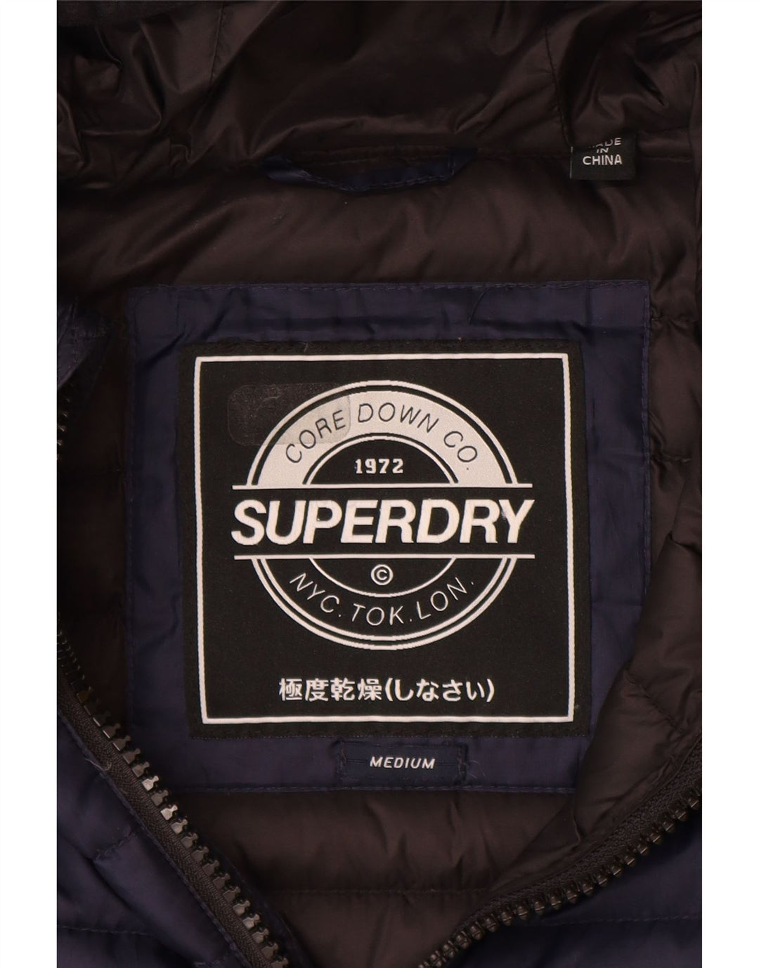 Jaqueta acolchoada com capuz feminina Superdry UK 14 poliéster azul marinho médio