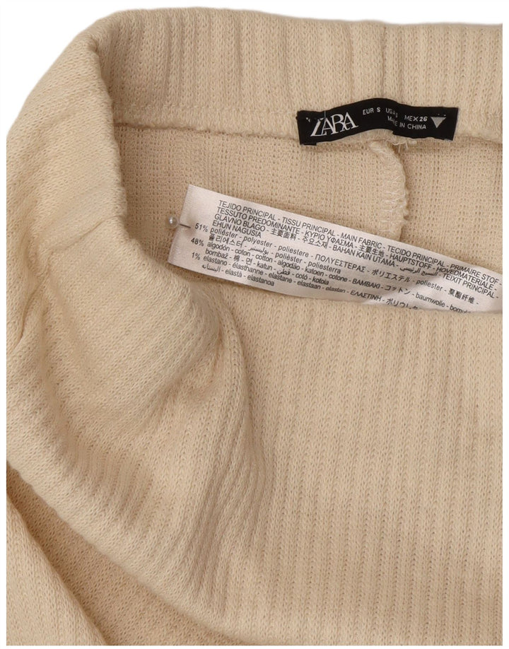 Saia midi cintura alta feminina Zara pequena W26 poliéster branco