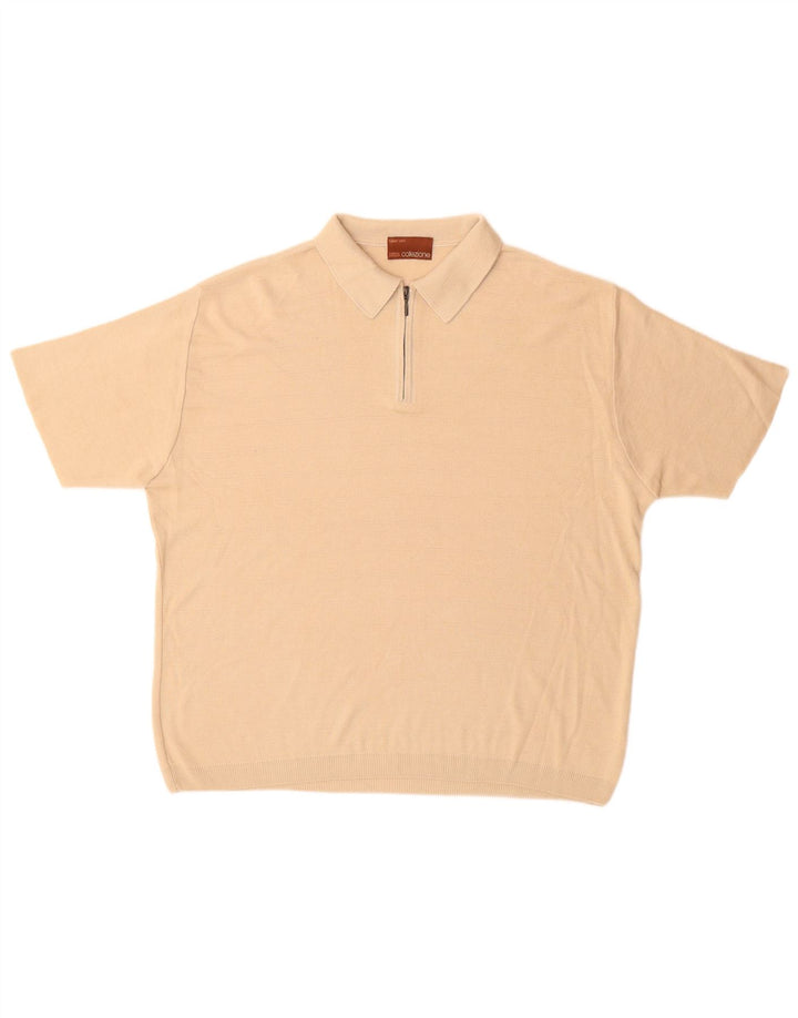 Suéter masculino Marks & Spencer de manga curta com gola polo grande bege