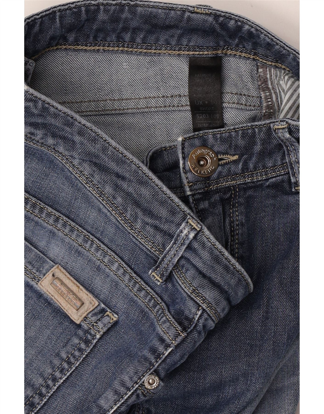 Jeans Marks & SPENCER feminino Autograph Bootcut UK 10 pequeno W28 algodão azul