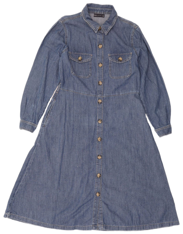 Vestido jeans feminino de manga comprida Marks & Spencer Reino Unido 12 algodão azul médio