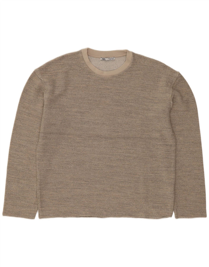 ZARA moletom feminino oversized jumper UK 14 acrílico manchado cinza médio