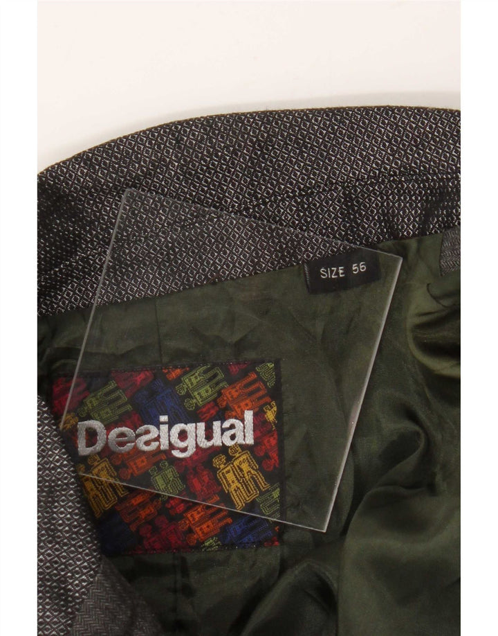 Jaqueta Blazer Desigual Masculina com 3 Botões EU 56 3XL Marrom Patchwork Lã