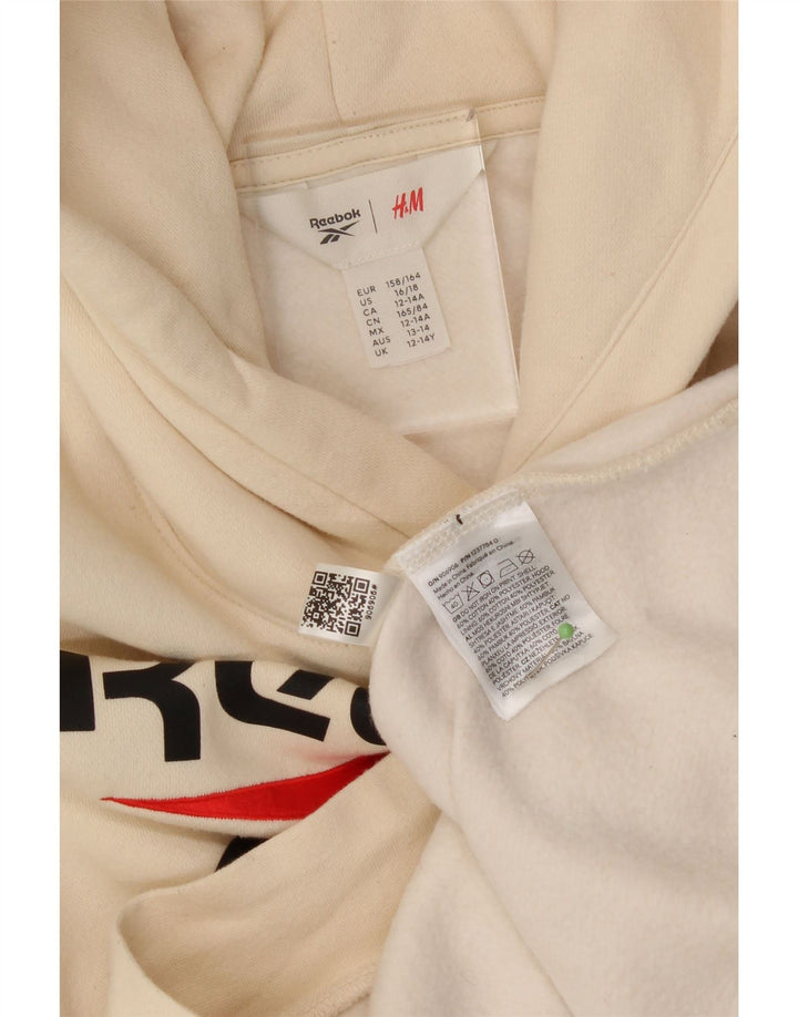 REEBOK Boys Graphic Hoodie Jumper 12-13 Years Beige Cotton Vintage Reebok and Second-Hand Reebok from Messina Hembry 