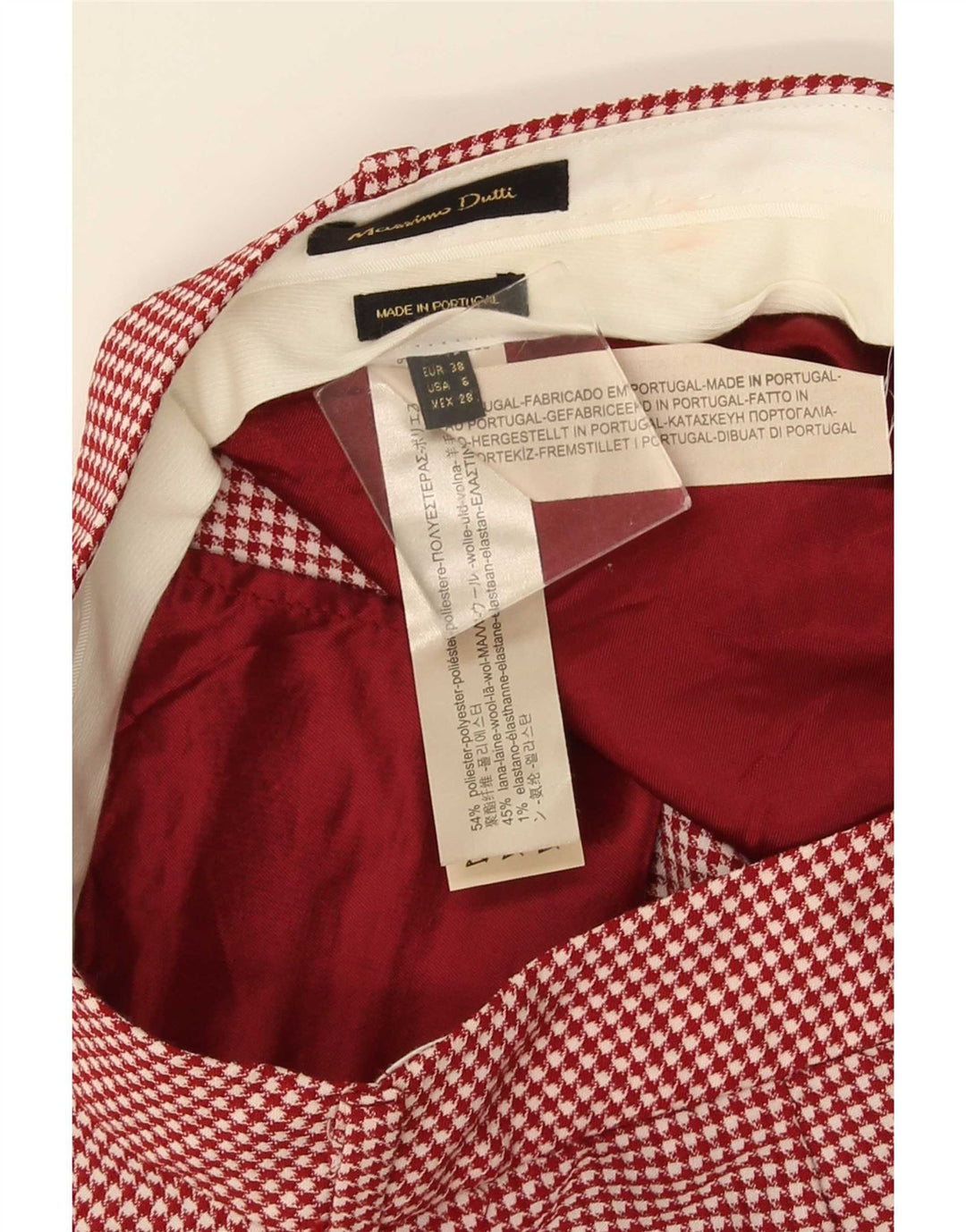Calça Chino Feminina Massimo Dutti EU 38 Pequeno W28 L28 Vermelho Houndstooth