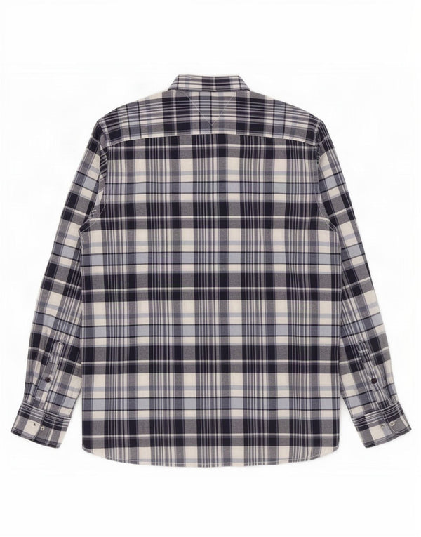 Camisa masculina Tommy Hilfiger Custom Fit grande algodão xadrez azul marinho