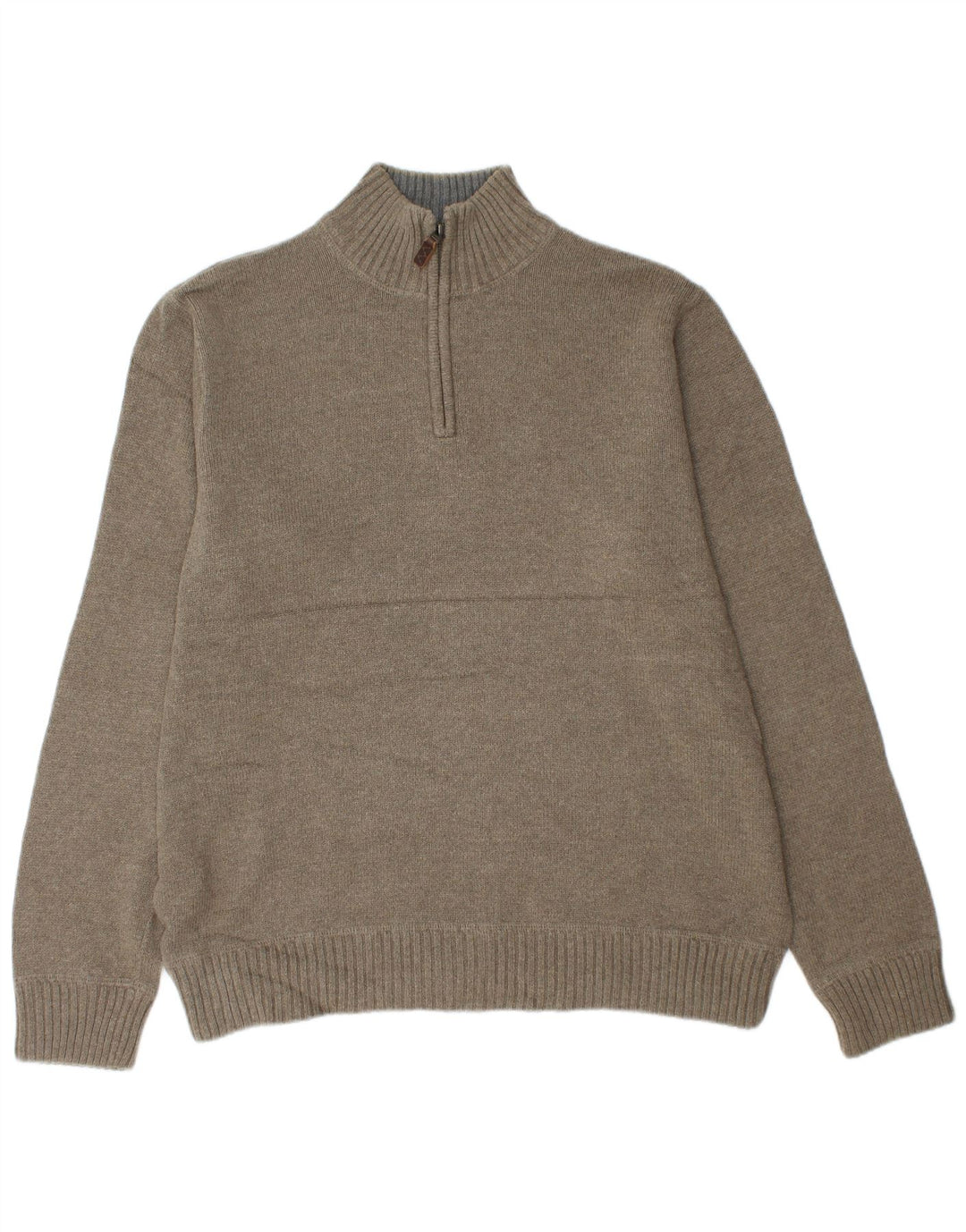 Suéter masculino EDDIE BAUER com zíper e gola grande de algodão cáqui