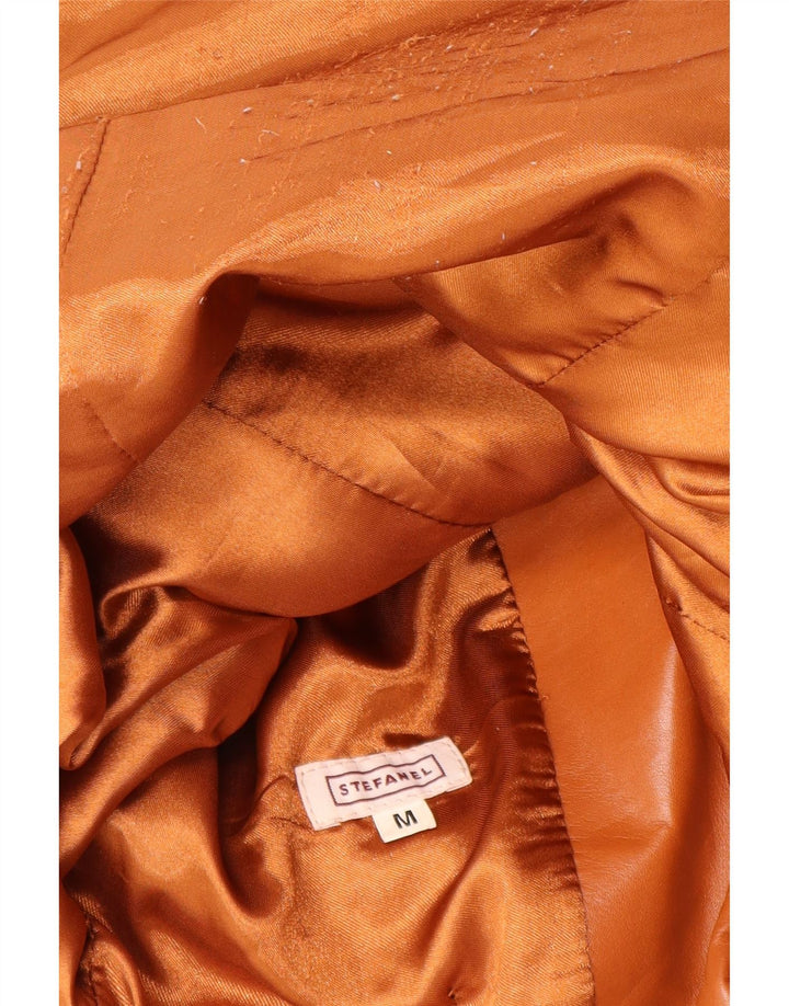 Jaqueta blazer feminina Stefanel de couro com 2 botões Reino Unido 12 couro marrom médio