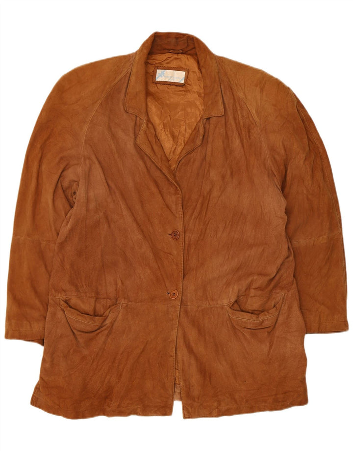 Jaqueta blazer feminina vintage de camurça com 2 botões Reino Unido 12 couro bege médio