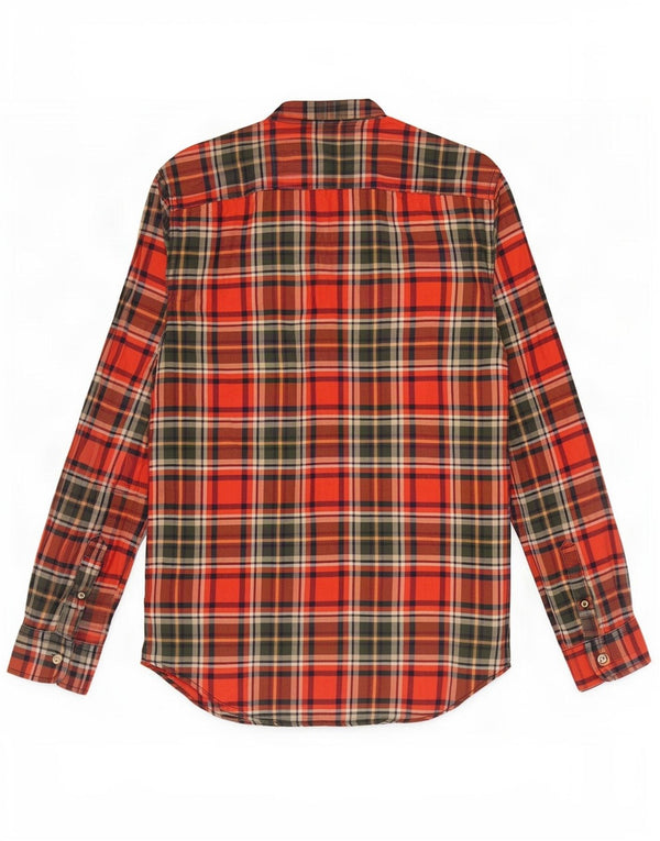 American Eagle Outfitters Camisa masculina clássica de flanela pequena xadrez vermelha
