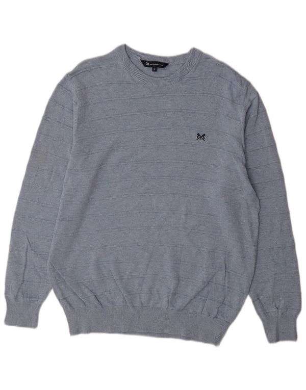 Crew Clothing Mens Neck Jumper Sweater Large Blue Striped Cotton