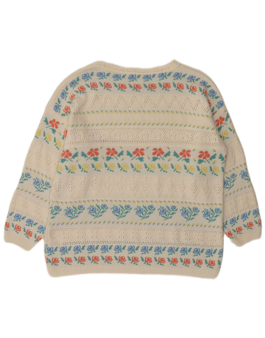 Suéter feminino VINTAGE com gola canoa IT 46 acrílico floral branco grande