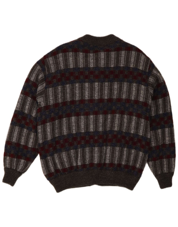 Jaqueta bomber vintage masculina de malha UK 42 XL acrílico geométrico cinza